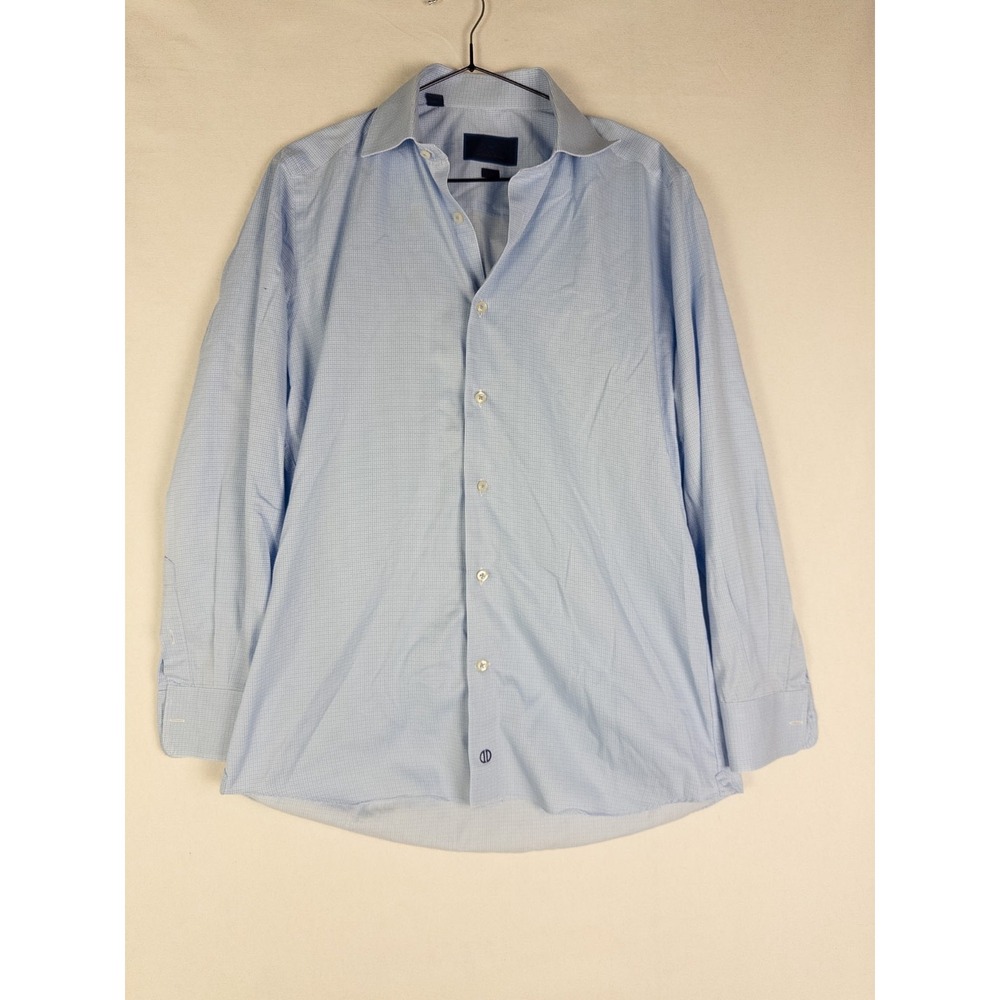 David Donahue Trim Shirt Mens 15.5 Blue Diamond Print Button Up Casual